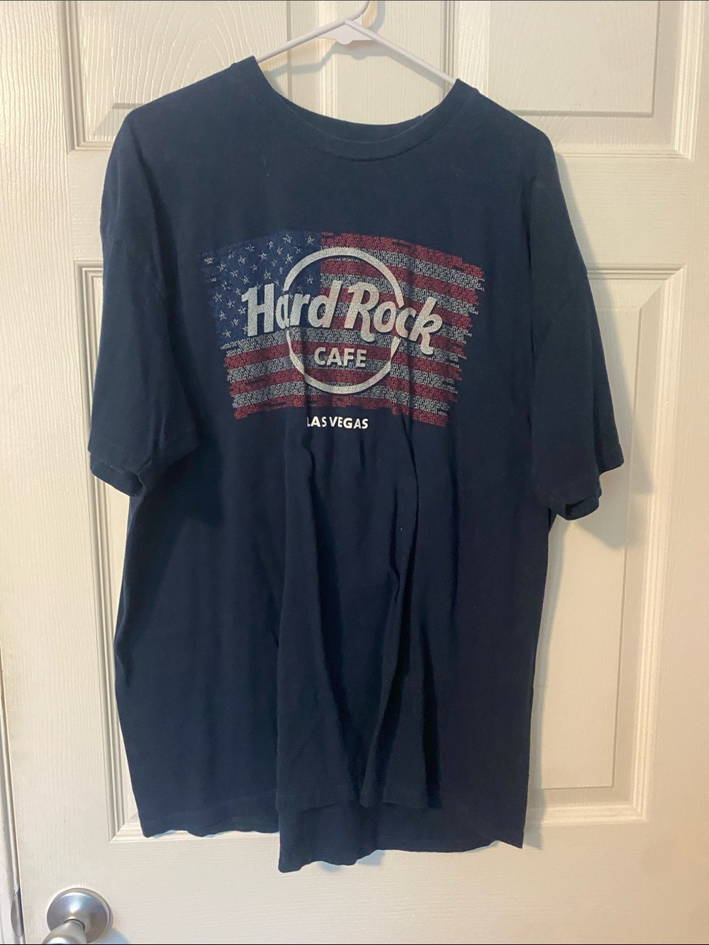 Hard Rock Cafe Navy Tee with American Flag Graphic - Las Vegas
